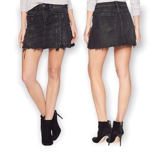BlankNYC  Lace Up Frayed Jean Denim Mini Skirt Mystique Black  size 29